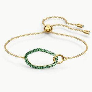 Swarovski Green & Gold Tone Adjustable Slider Bracelet